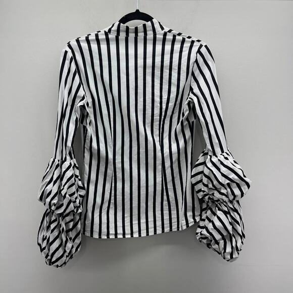 Greysn Black White Stripe Side Zipper Puff Balloon‎ Sleeve Blouse - Picture 3 of 8